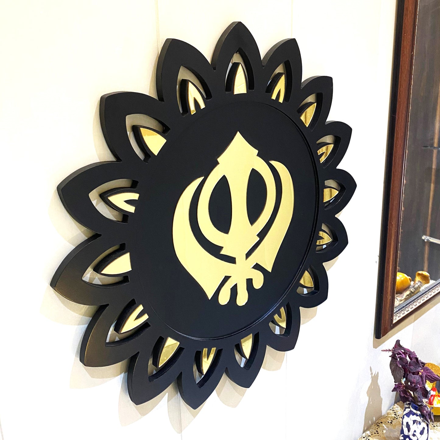 Khanda - Black & Golden Flower Shape Wall Hanging